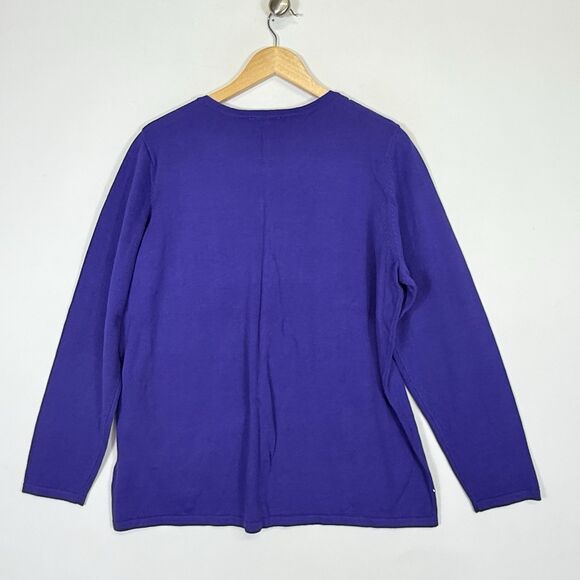 Quacker Factory Womens Large Royal Purple‎ Rhinestone Whimsical Cardigan Sweater - Picture 4 of 6